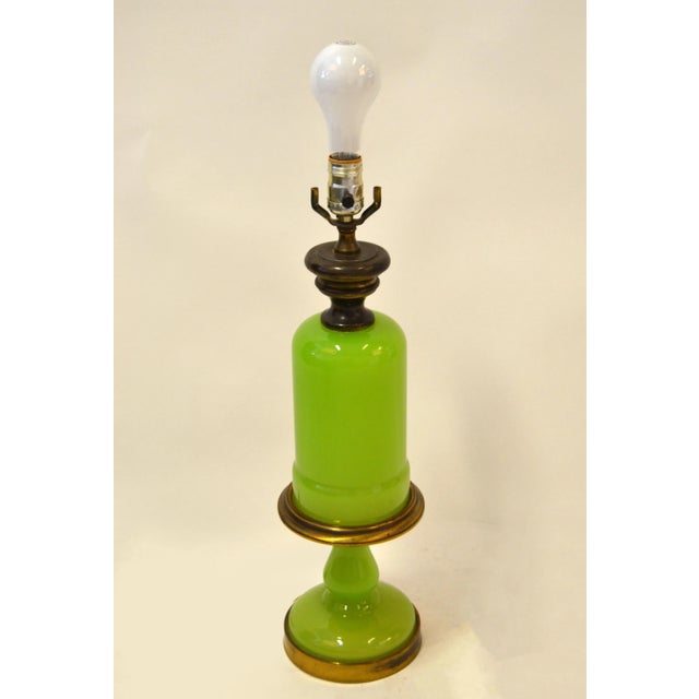 Metal Gino Cenedese Jade Green Murano Glass & Brass Table Lamp Art Deco Italy, 1950 For Sale - Image 7 of 12