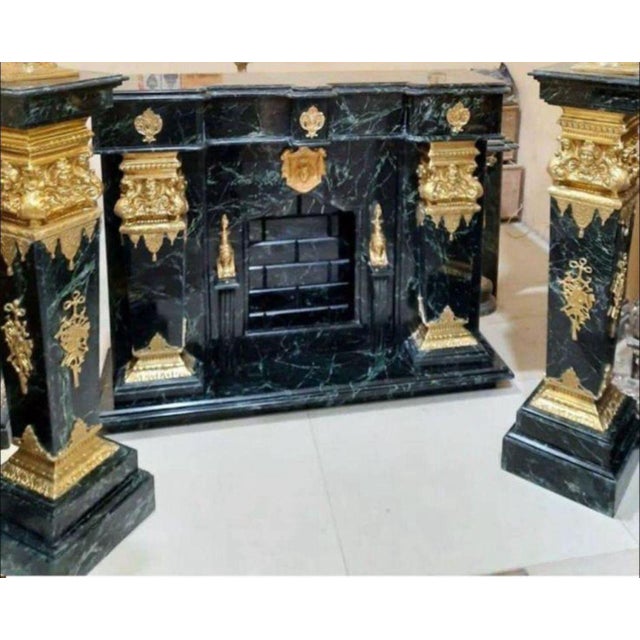 Black Marble Fireplace Mantel Gold Corinthian Columns, Neoclassical Surround For Sale - Image 4 of 6