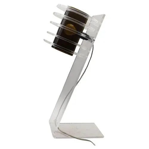 Sculptural Space Age Clear and Smoked Acrylic Glass Table Lamp, Italy, 1970s For Sale - Image 12 of 12