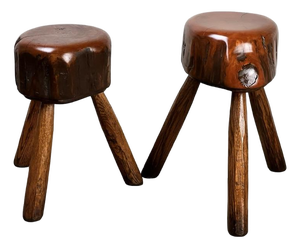 Pair Vintage Live Edge Wabi Sabi Cherry Stools Signed Neil Panyik