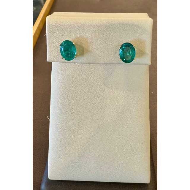 3 Carat Oval Natural Emerald Stud Post Earrings 14 Karat Yellow Gold For Sale - Image 12 of 18