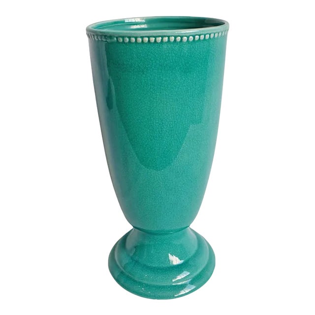 Turquoise Crackle Tall Pot For Sale