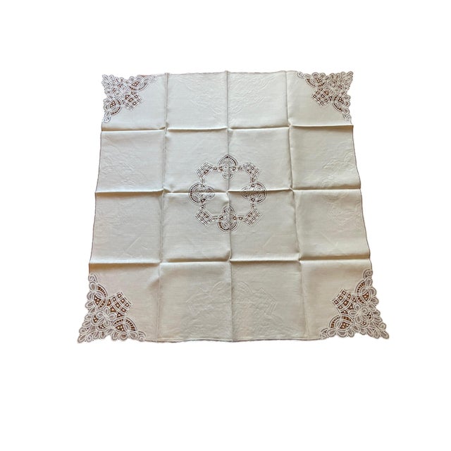 Antique Belgian Linen Table Cloth and Dinner Napkins, 5 Pieces For Sale - Image 4 of 6
