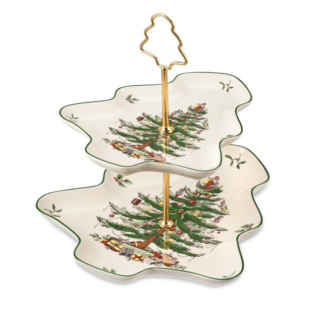 Spode Christmas Tree Sculpted 2-Tier Server For Sale In New York - Image 6 of 6