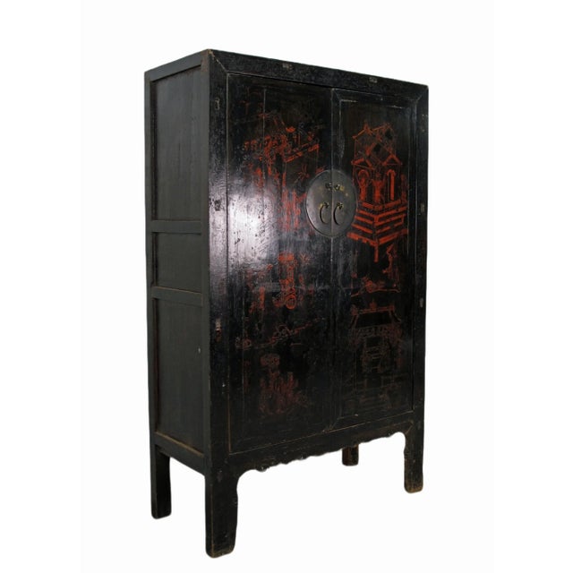 Chinoiserie Large 84" Inch Tall Black Chinese Antique Cabinet For Sale - Image 3 of 13