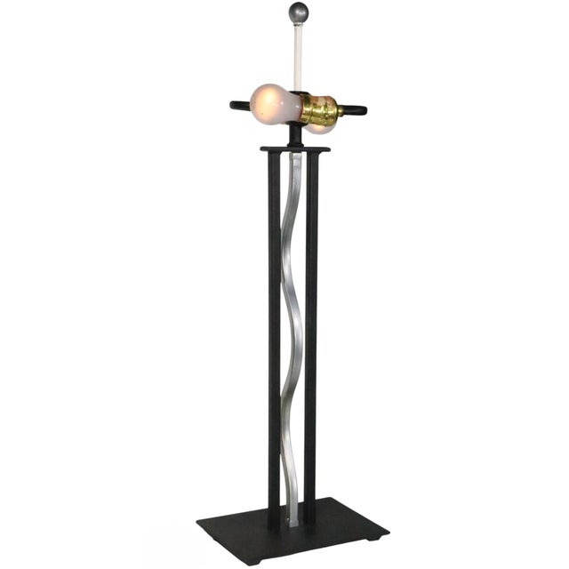 Metal Metal Wave Form Post Modern Memphis Style Table Lamp C. 1980's For Sale - Image 7 of 12