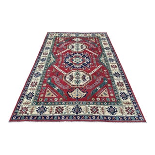 Red Karachov Kazak Hand-Knotted Wool Rug - 9'6" X 10'4" For Sale