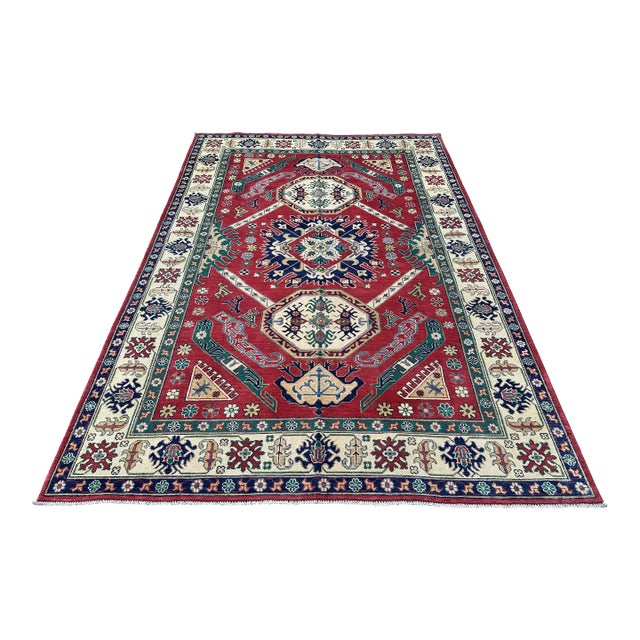 Red Karachov Kazak Hand-Knotted Wool Rug - 9'6" X 10'4" For Sale