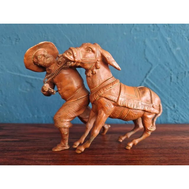 Metal Bronze Man with Stubborn Donkey Figurine, 1920s For Sale - Image 7 of 7