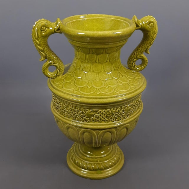 Green Majolica Vase with Dolphin Handles by C.B. Robbia Gualdo Tadino, 1960s For Sale - Image 15 of 15