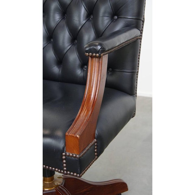 Dark Blue Cowhide Chesterfield Swivel Desk Chair For Sale - Image 12 of 18