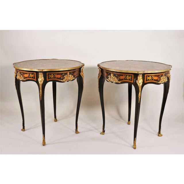 A Pair of Modern French Louis XV Style Bronze and Faux Marquetry Side Tables For Sale - Image 12 of 12