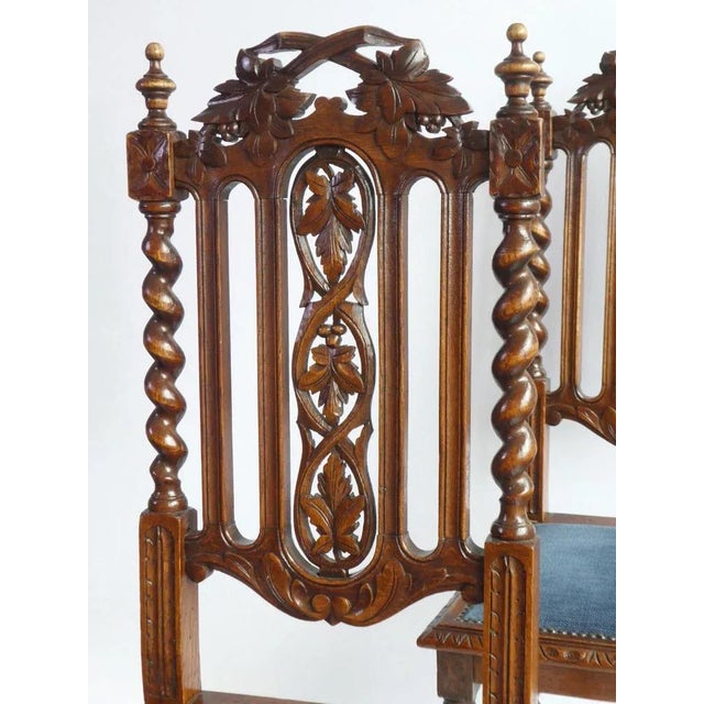 Antique Renaissance Wooden Chair with Blue Velvet Seat For Sale - Image 6 of 11