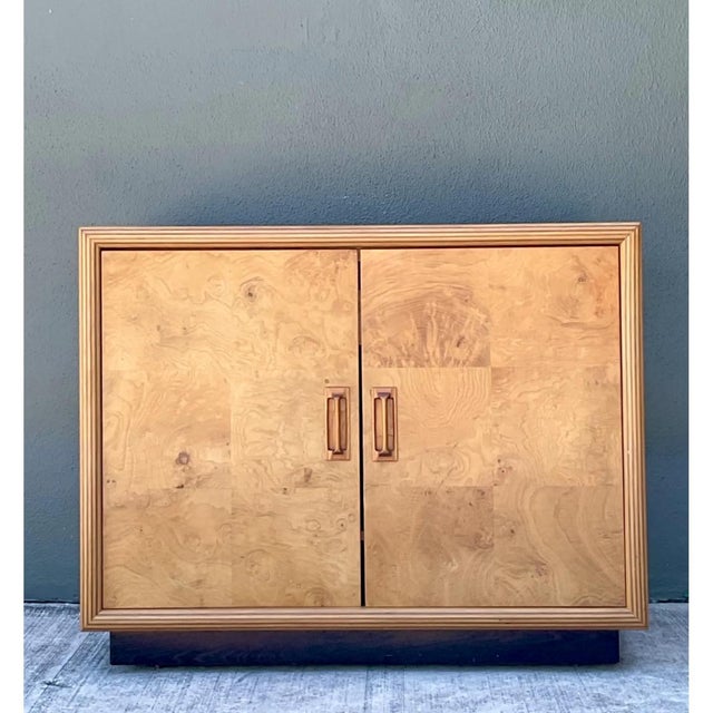 Vintage Henredon Modernist Two Door Burl Wood Server For Sale - Image 11 of 12