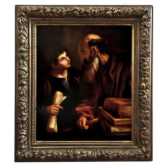 After Caravaggio, Youth and Wisdom, 2007, Oil on Canvas, Framed For Sale
