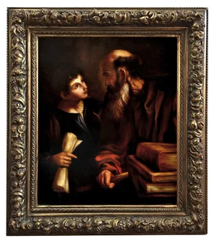 After Caravaggio, Youth and Wisdom, 2007, Oil on Canvas, Framed