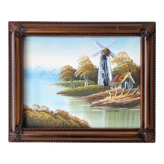 Mid Century Oil Painting Framed For Sale