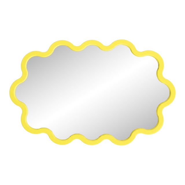Large Modern Horizontal Oval Wavy Yellow Mirror – Hvyli Oval 90 For Sale