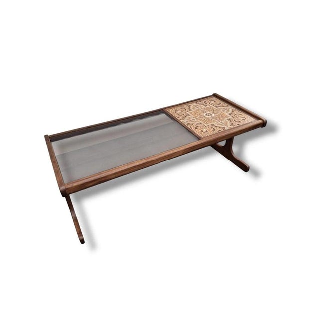 Brown Mid-Century Teak Coffee Table with Smoked Glass Top and Patterned Tiles from G-Plan, 1960s For Sale - Image 8 of 9