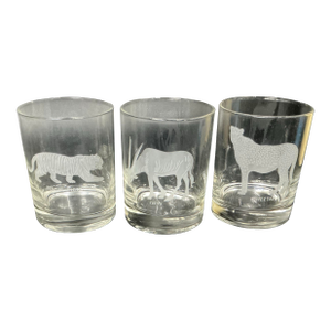 Set of Three Vintage George Jensen Etched Endangered Species Animal Old Fashion Glasses