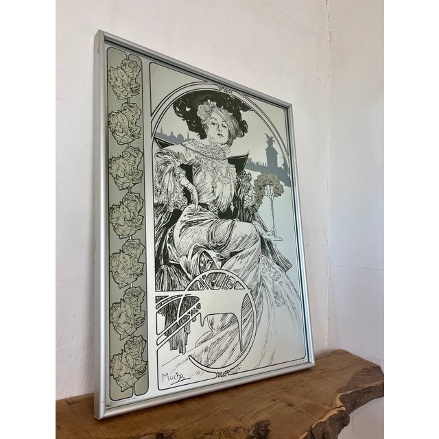 1960s Vintage Art Nouveau Mirror with Christmas Noel Motif by Alphonse Mucha, 1960s For Sale - Image 5 of 16