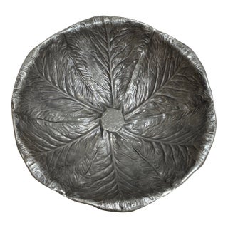 Pewter Cabbage Leaf Serving Bowl - Majolica Style Bruce Fox Wilton For Sale
