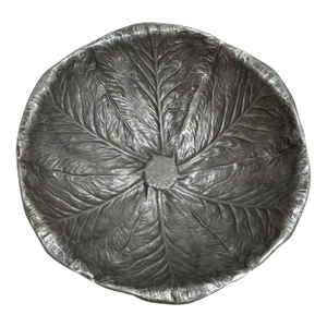 Vintage Pewter Cabbage Leaf Serving Bowl Majolica Style Bruce Fox Wilton