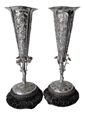 Asian Filigree Vases - a Pair