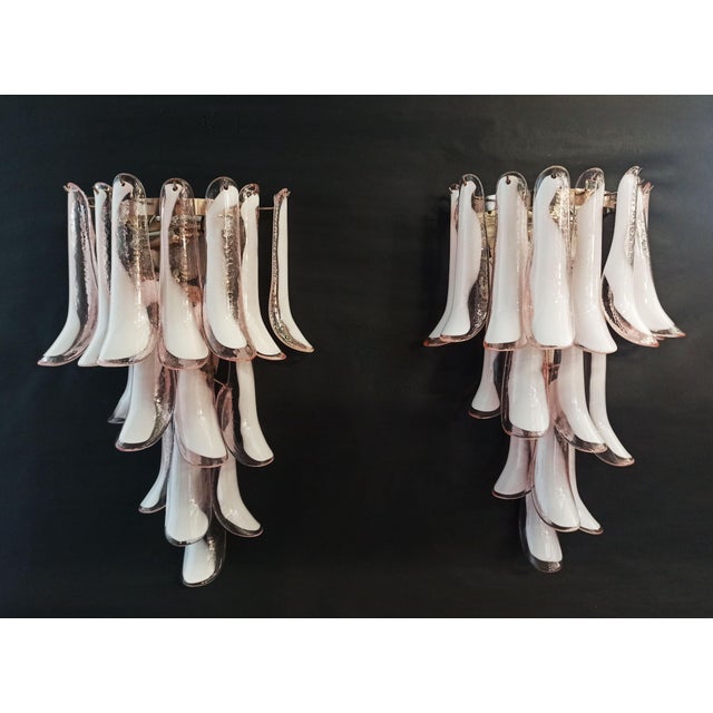 Vintage Italian Murano Wall Lights with Pink and Lattimo Glass Petals, 1990, Set of 2 For Sale - Image 15 of 15