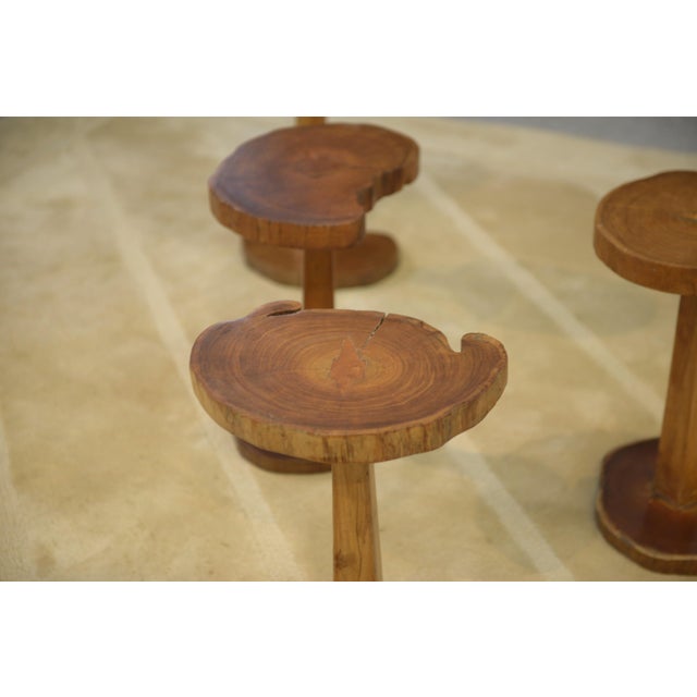 Brown Vintage Brutalist Wooden Side Tables, 1960s, Set of 5 For Sale - Image 8 of 9