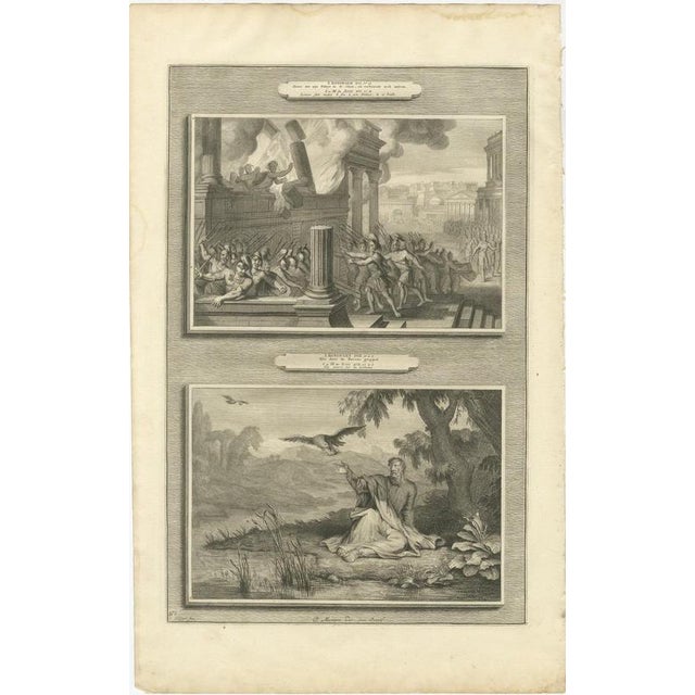Baroque Pieter Mortier, Zimri Burns His Palace and Elijah Fed by the Ravens, Pieter 1700, Engraving For Sale - Image 3 of 12
