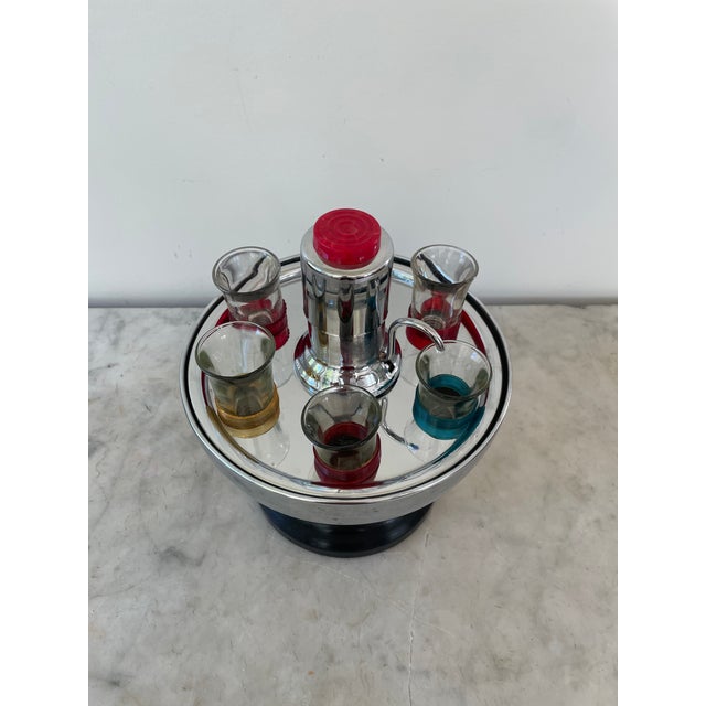 Mid 20th Century Vintage 1950's Retro Bowling Trophy / Liquor Dispenser With Set of 6 Shot Glasses - 11 Pieces For Sale - Image 5 of 10