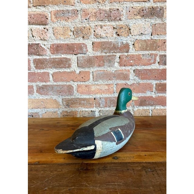 Mid 20th Century Fred Mott Hand Carved Wooden Mallard Drake Decoy For Sale - Image 14 of 14