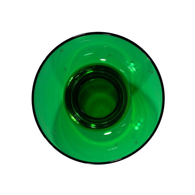 Vintage Mid Century Modern Green Glass Bowl With Gold Base For Sale - Image 4 of 8