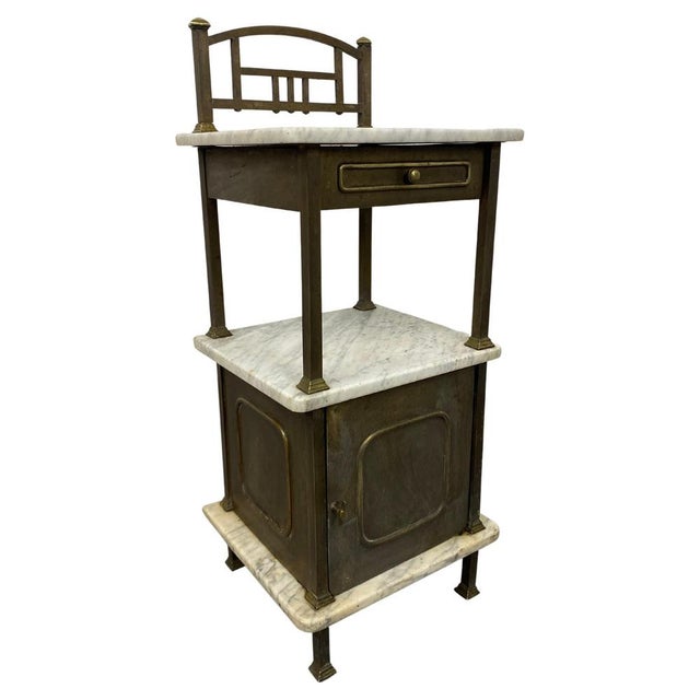 Brass Bedside Table with Marble Top, 1920s For Sale - Image 10 of 10