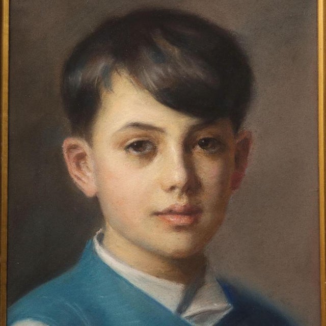 Piero Galanti, Portrait of a Boy, 20th Century, Crayon on Cardboard, Framed For Sale - Image 3 of 11