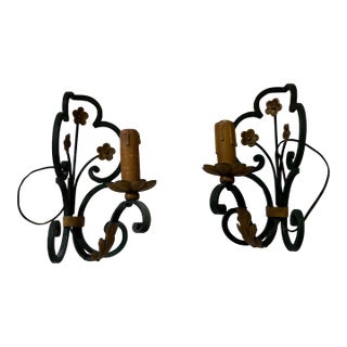 1940s Gold Flower Corner Sconces Iron American Re-Wired - a Pair For Sale