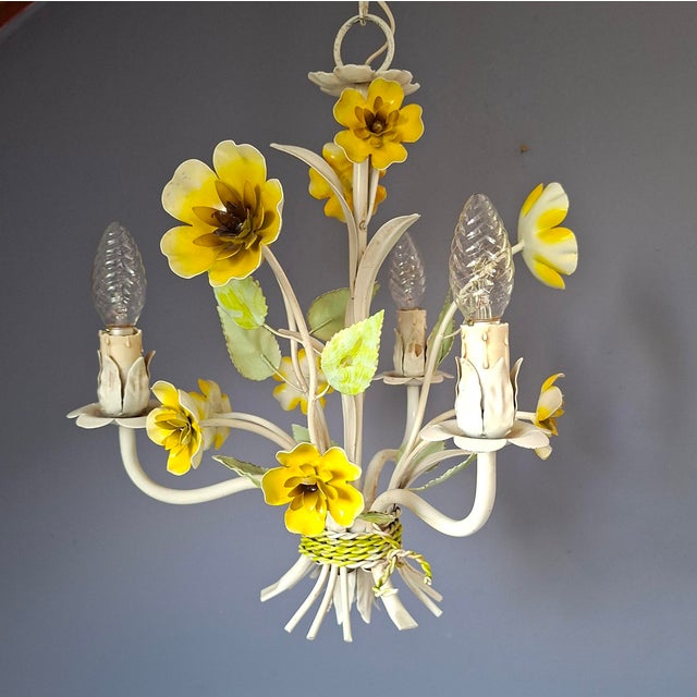 Metal French Toleware Floral Chandelier, 1970s For Sale - Image 7 of 7