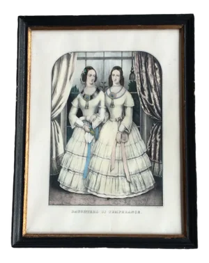 Rare 1840s Hand-Colored Lithograph | "Daughters of Temperance" Women's Rights Historical Document