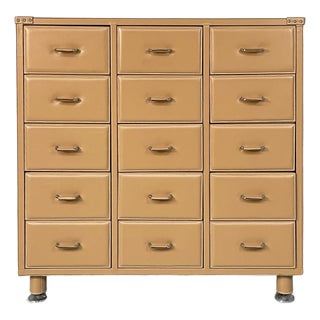 Italian Postmodern Chest of Drawers in Beige Leather, 2000s For Sale