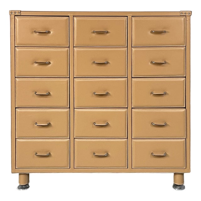 Italian Postmodern Chest of Drawers in Beige Leather, 2000s For Sale