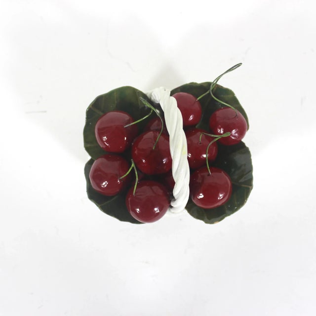 Vintage Italian Ceramic Basket With Cherries Centrepiece Small Table Decor Tablescape For Sale - Image 4 of 10
