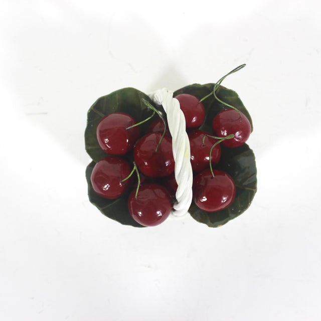 Vintage Italian Ceramic Basket With Cherries Centrepiece Small Table Decor Tablescape Tromp L’oeil For Sale - Image 4 of 10