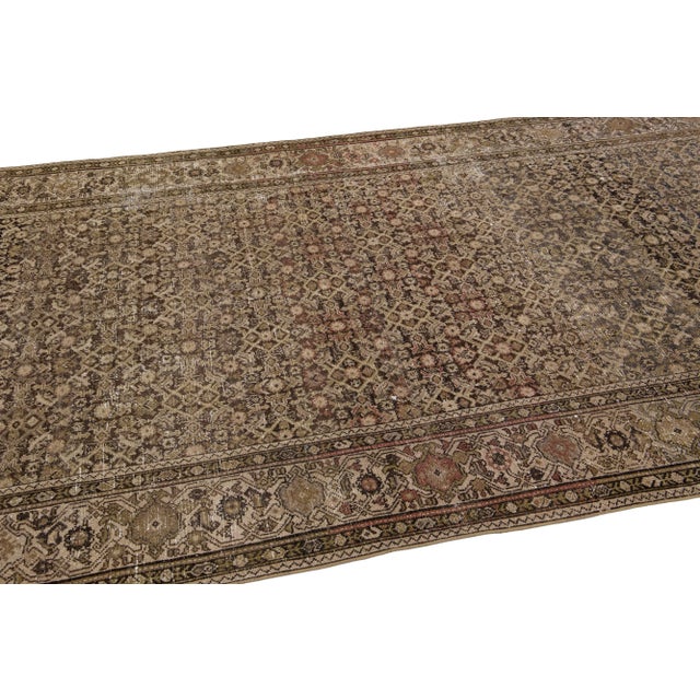 1900 - 1909 1900s Antique Persian Malayer Brown Handmade Wool Rug With Allover Pattern For Sale - Image 5 of 8