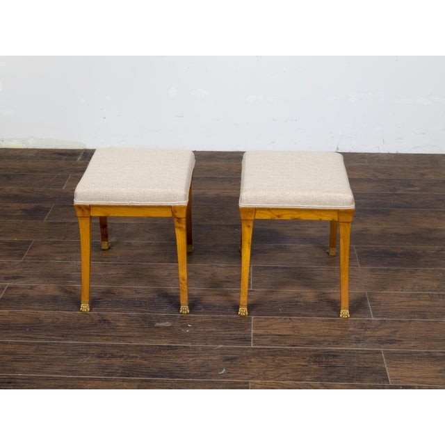 Pair of Biedermeier Period 19th Century Walnut Stools with Carved Gilt Lion Paws For Sale - Image 4 of 10
