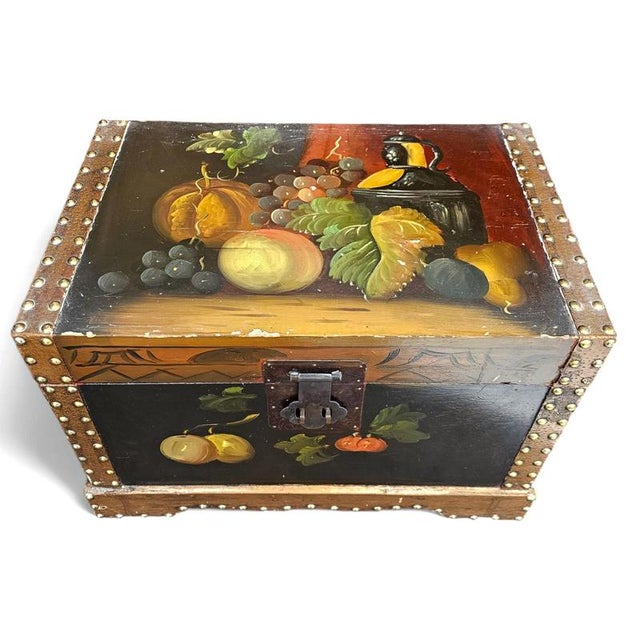 Vintage Floral Painted Dome Top Trunk For Sale - Image 12 of 15