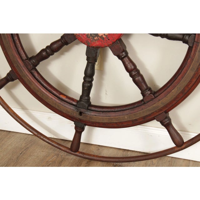 Brown Antique Nautical 52 Inch Wooden Ships Wheel For Sale - Image 8 of 12
