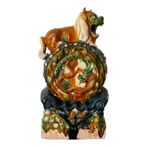 Early 19th Century Chinese Sancai Glazed Pottery Foo Dog Lion Dragon Sculpture