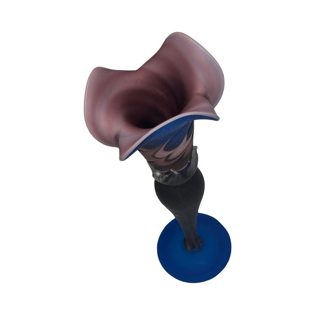 Late 20th Century Late 20th Century Art Glass Vase Cobalt Blue & Amethyst Hand Blown Sculptural Glass For Sale - Image 5 of 12