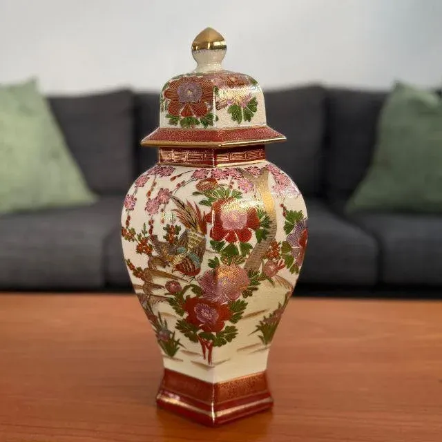 Mid-Century Japanese Kutani, Hand-Painted, Porcelain - Lidded
